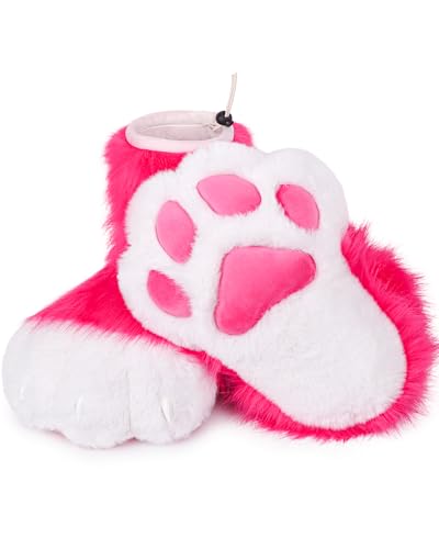 ZFKJERS Cosplay Tier Katze Kunststoff Krallen für Pelzfüße Pfotenschuhe Pelzpfote Hausschuhe Erwachsene Kostüm Zubehör Set (Rosarot) von ZFKJERS
