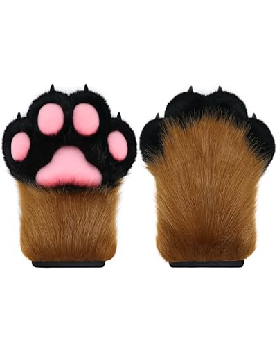 ZFKJERS Cosplay Tier Verlängerte Flauschige Kunststoffkrallen für Katzen Fursuit Pfoten Handschuhe Erwachsene Kostüm Zubehör Set (Brown) von ZFKJERS
