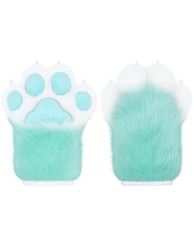 ZFKJERS Cosplay Tier Verlängerte Flauschige Kunststoffkrallen für Katzen Fursuit Pfoten Handschuhe Erwachsene Kostüm Zubehör Set (Green) von ZFKJERS