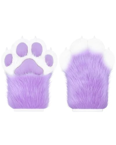 ZFKJERS Cosplay Tier Verlängerte Flauschige Kunststoffkrallen für Katzen Fursuit Pfoten Handschuhe Erwachsene Kostüm Zubehör Set (Purple) von ZFKJERS