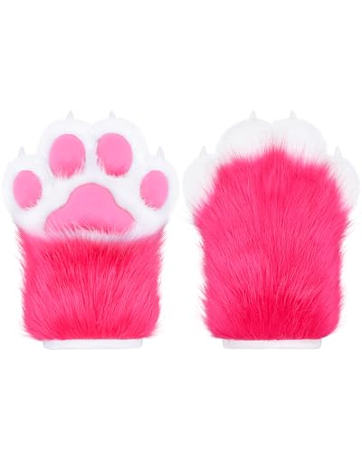 ZFKJERS Cosplay Tier Verlängerte Flauschige Kunststoffkrallen für Katzen Fursuit Pfoten Handschuhe Erwachsene Kostüm Zubehör Set (Rose-Red) von ZFKJERS