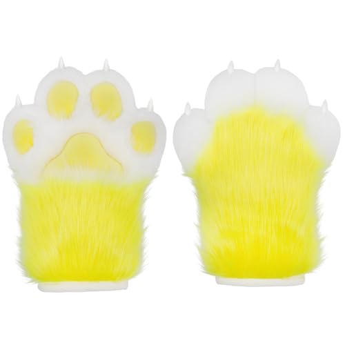 ZFKJERS Cosplay Tier Verlängerte Flauschige Kunststoffkrallen für Katzen Fursuit Pfoten Handschuhe Erwachsene Kostüm Zubehör Set (Yellow) von ZFKJERS