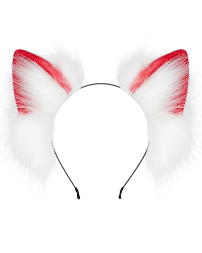 ZFKJERS Handgefertigtes Katzenohren-Stirnband, pelziges Plüsch-Tierohr-Stirnband für Cosplay-Kostüm, Halloween, Party-Outfit (Rot) von ZFKJERS