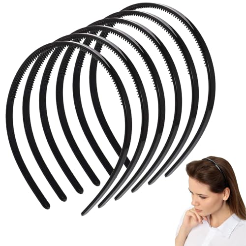 Haarreife, 6 Stück Haarreif mit Zähnen, Unisex-Haarreif zum Selbermachen, Unisex, Haarreifen für Mädchen Damen, Herren (Schwarz/Breite: 8 mm) von ZFLYXIAOHUA