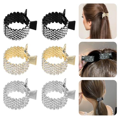 ZFOEFO 6 Stück Haarspangen Metall Haarklammer Damen Strass Haarspange Pferdeschwanz Haarspangen 3 Farben Haarspangen mit Strasssteinen Kleine Haarspangen für Pferdeschwanz (Schwarz/Weiß/Gold) von ZFOEFO