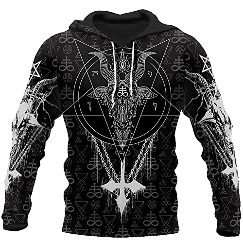 ZFSBRTL Herren Nordische Mythologie Hoodie, Vintage 3D Gedruckt Viking Satanic Tattoo Symbole Rune Streetwear Unisex Harajuku Heidnischen Reißverschluss Sweatshirt Pullover,Hoodie,M von ZFSBRTL