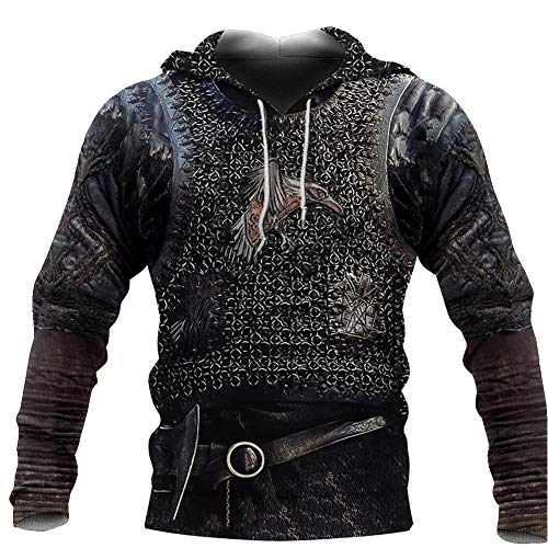 ZFSBRTL Herren Wikinger Streetwear, 3D Odin Krieger Tattoo Runeshoodie Norse Mythologie Sweatshirt Langarm Fall Männer Casual Tops Street Sweater,C,XL von ZFSBRTL