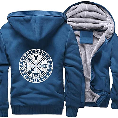 ZFSBRTL Nordic Herren Plüsch Pullover Zip Hoodie, Wikinger Drucken Vegvisir Rune Tattoo Totem Winter Warme Kleidung Streetwear Sweatshirt Kapuzenjacke Kostüm,B,6XL von ZFSBRTL