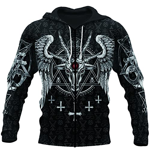 ZFSBRTL Nordische Mythologie 3D-Druck Satanic Schädel Tattoo Totem Rune Hoodie Sweatshirt Pullover Kostüm, Wikinger Harajuku Unisex Streetwear Reißverschluss Freizeitjacke,Zipper,L von ZFSBRTL