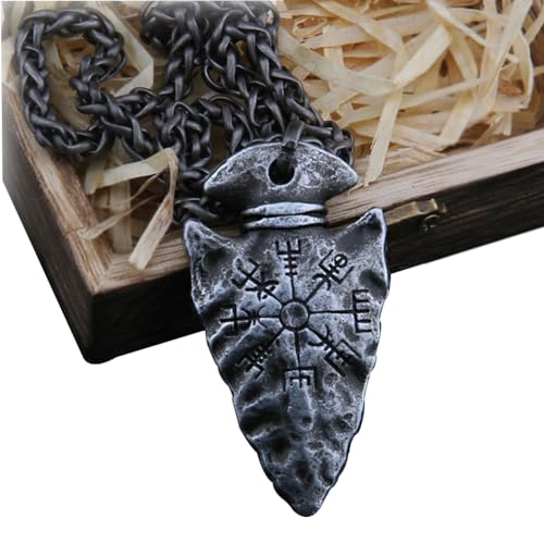 ZFSBRTL Wikinger Vegvisir Rune und Helm der Ehrfurcht Odin Speer Anhänger Halskette, Nie verblassen Nordische Mythologie Schmuck Wikinger heidnisches Amulett Geschenk von ZFSBRTL
