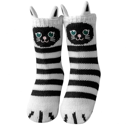 ZFSOCK Damen Hüttensocken Haussocken Kuschelsocken Stoppersocken Wintersocken Warme Dicke Socken mit ABS Antirutschsohle Innenfrottee Lustiges Tiermuster Weihnachtssocken 1 Paar 35-41 von ZFSOCK
