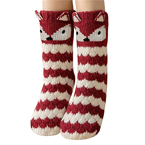 ZFSOCK Damen Hüttensocken Haussocken Kuschelsocken Stoppersocken Wintersocken Warme Dicke Socken mit ABS Antirutschsohle Innenfrottee Lustiges Tiermuster Weihnachtssocken 1 Paar 35-41 von ZFSOCK