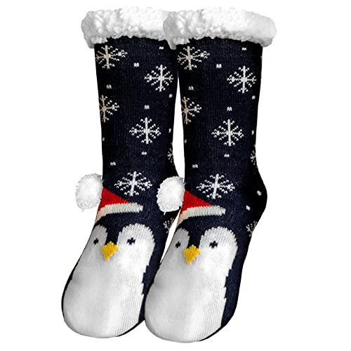 ZFSOCK Damen Hüttensocken Haussocken Kuschelsocken Stoppersocken Wintersocken Warme Dicke Socken mit ABS Antirutschsohle Innenfrottee Lustiges Tiermuster Weihnachtssocken 1 Paar 35-41 von ZFSOCK