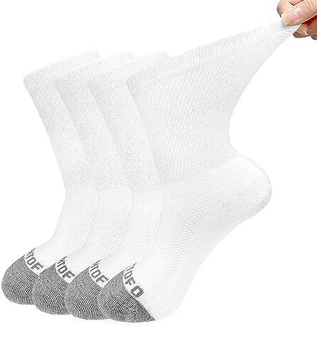 ZFSOCK Diabetiker Socken Herren Damen: Diabetikersocken Ohne Gummibund Ohne Naht Baumwolle Gesundheitssocken Ohne Gummi Wadenlange Business Socken mit Komfortbund Plüschsohle 47-49 Weiß 4 Paar von ZFSOCK