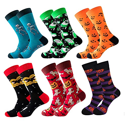 ZFSOCK Halloween Socken Herren Lustige Bunte: Coole Witzige Verrückte Gemusterte Muster Strümpfe Fun Modische Mehrfarbig Neuheit Geschenk Klassisch Socken,39-46,Halloween B-6 paare von ZFSOCK