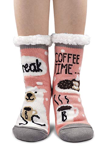 ZFSOCK Hüttensocken Damen Abs Socken: Kuschelsocken Mit Noppen Stoppersocken Warme Gefüttert Winter Hausschuhe Socken Dicke Haussocken Plüsch Anti-rutsch Sohle Weihnachtssocken Geschenk 1 Paar von ZFSOCK