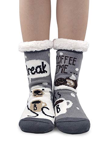 ZFSOCK Hüttensocken Damen Abs Socken: Kuschelsocken Mit Noppen Stoppersocken Warme Gefüttert Winter Hausschuhe Socken Dicke Haussocken Plüsch Anti-rutsch Sohle Weihnachtssocken Geschenk 1 Paar von ZFSOCK