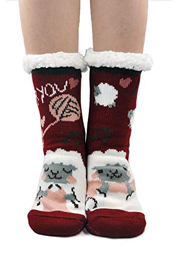 ZFSOCK Hüttensocken Damen Abs Socken: Kuschelsocken Mit Noppen Stoppersocken Warme Gefüttert Winter Hausschuhe Socken Dicke Haussocken Plüsch Anti-rutsch Sohle Weihnachtssocken Geschenk 1 Paar von ZFSOCK