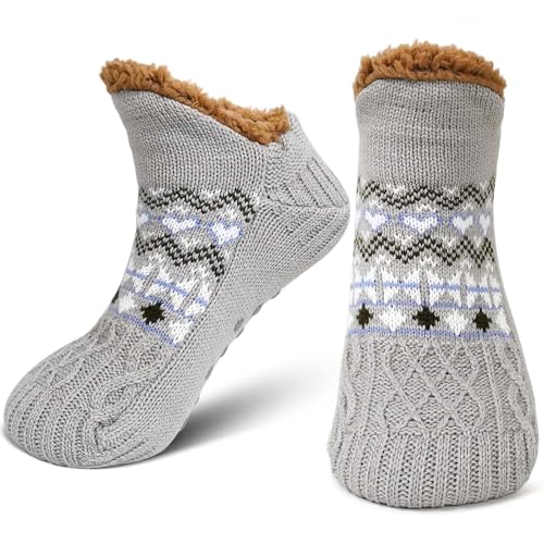 ZFSOCK Hüttensocken Herren Kuschelsocken mit Noppen: Warme Hausschuhe Herren Socken ABS Stoppersocken Männer Gefütterte Haussocken Winter Dicke Kuschelsocken Weihnachten Geschenk 1 Paar Grau EU 39-42 von ZFSOCK