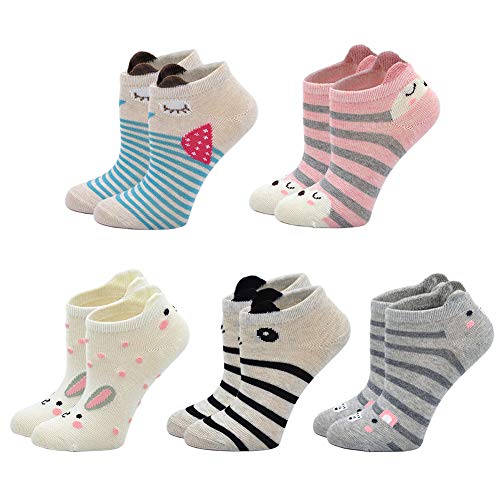 ZFSOCK Kindersocken Bunte Baumwolle Sneaker Socken für Mädchen Niedliches Tiermuster Lustige Knöchelsocken 5er Pack, für Größe 20-22,Tier Muster von ZFSOCK