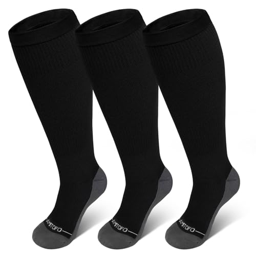 ZFSOCK Kompressionsstrümpfe Dicke Waden Herren: Stützstrümpfe Damen Nahtlose Medizinisch Kompressionssocken 20-30mmhg Übergröße Männer Frauen Reisestrümpfe für Flug Laufen Sport Schwarz 7XL 3 Paare von ZFSOCK