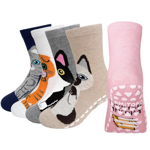 ZFSOCK Stoppersocken Mädchen ABS Socken: Ohne Naht Antirutschsocken Kindersocken Lustige Rutschfeste Haussocken Baumwolle Bunte Tiere Gemustert Strümpfe Größe 27-30, 5-7 Jahre Alt 5 Paare von ZFSOCK