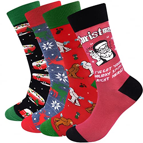 ZFSOCK Weihnachtssocken Herren Lustigen Bunte: Socken Gemusterte Festlicher Crew Baumwolle Socken Neuheit Christmas Socks Neujahr Geschenk für Männer,39-46,Weihnachten C-4 paare von ZFSOCK