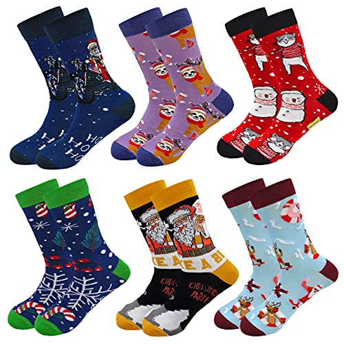 ZFSOCK Weihnachtssocken Herren Lustigen Kleid Socken Bunte Gemusterte Festlicher Crew Baumwolle Socken Neuheit Christmas Socks Neujahr Geschenk für Männer,39-46,Weihnachten B-6 paare von ZFSOCK