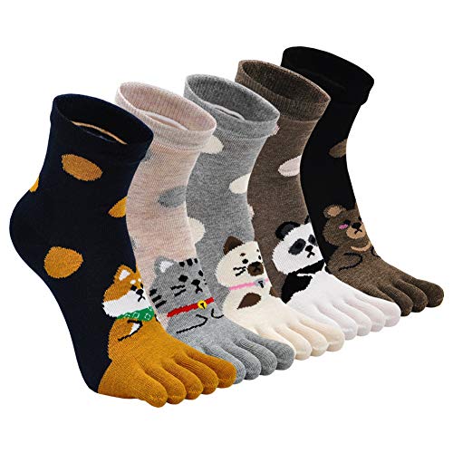 ZFSOCK Zehensocken Damen Baumwolle Five Finger Running Sport Socken Bunt Lustig Punkte Socken Zehen Einzeln Laufen Arbeit Socken 36-41, 5 Paare(4/7 Jahre) von ZFSOCK