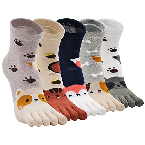 ZFSOCK Zehensocken Damen Lustige Socken: Baumwolle Bunte Lustige Sneaker Fünf Finger Sportsocken mit Zehen für Frauen Flip Flop Zehentrenner Witzige Tiere Muster,36-41,Zoo-5 Paare von ZFSOCK