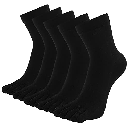 ZFSOCK Zehensocken Herren Baumwolle Five Finger Socken Männer Sports Socken mit Zehen für Laufen Schwarz 5 Pairs 45-48 von ZFSOCK