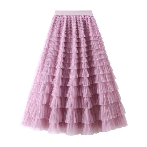 ZFUNKQ Damen Tüllrock Vintage Elegant Maxi Tutu Röcke Unterröcke Hohe Taille Tiered Layered Prom Party A-Linie Rock, Violett/Pink, 44 von ZFUNKQ