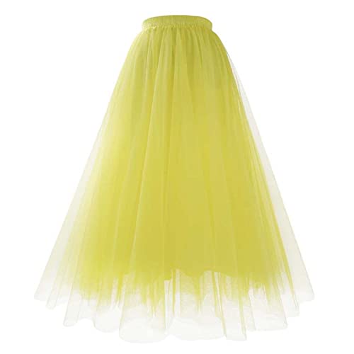 ZFUNKQ Tüllrock für Damen Geschichteter Tutu-Rock Hohe Taille Eine Linie Midirock Party Gittergewebe Chiffon Faltenkleid 4# Gold L von ZFUNKQ