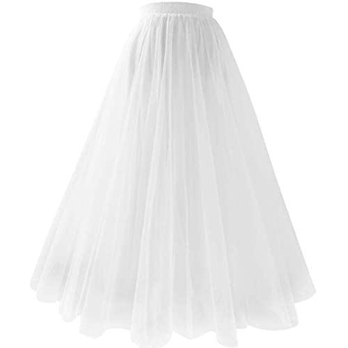 ZFUNKQ Tüllrock für Damen Geschichteter Tutu-Rock Hohe Taille Eine Linie Midirock Party Gittergewebe Chiffon Faltenkleid 5# White L von ZFUNKQ