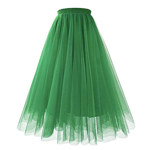 ZFUNKQ Tüllrock für Damen Geschichteter Tutu-Rock Hohe Taille Eine Linie Midirock Party Gittergewebe Chiffon Faltenkleid 6# Green L von ZFUNKQ