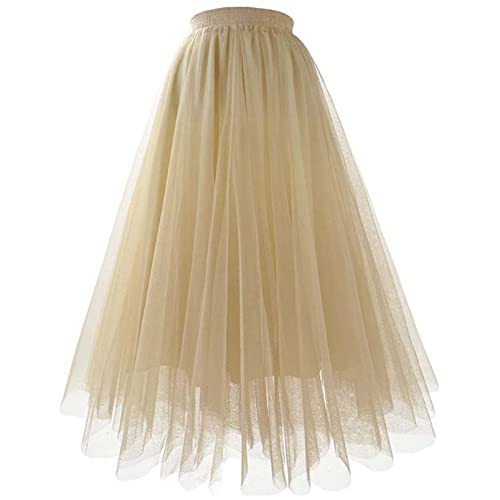 ZFUNKQ Tüllrock für Damen Geschichteter Tutu-Rock Hohe Taille Eine Linie Midirock Party Gittergewebe Chiffon Faltenkleid 7# Khaki L von ZFUNKQ