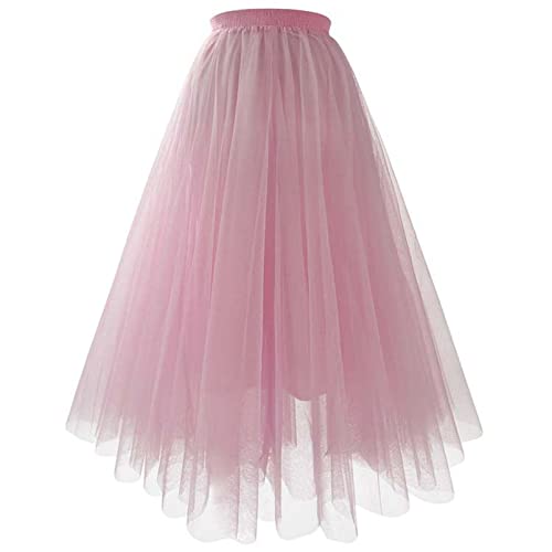 ZFUNKQ Tüllrock für Damen Geschichteter Tutu-Rock Hohe Taille Eine Linie Midirock Party Gittergewebe Chiffon Faltenkleid 8# Pink L von ZFUNKQ