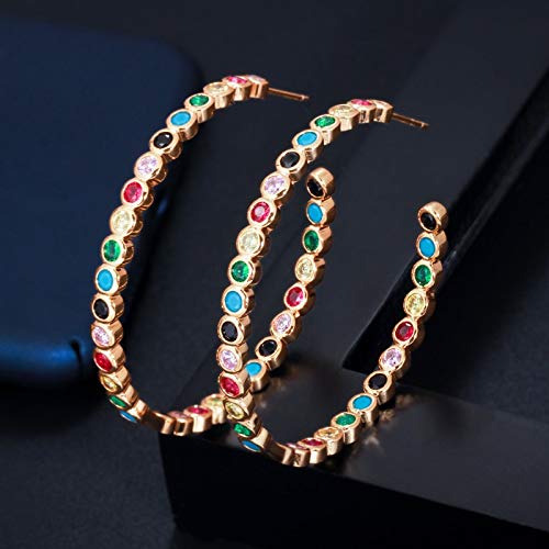Bunte kubische Zirkonia -Lünette Einstellung Farbe großer runder Regenbogen -Hoop -Ohrring für Frauen Lady Schmuck von ZGBQHQN