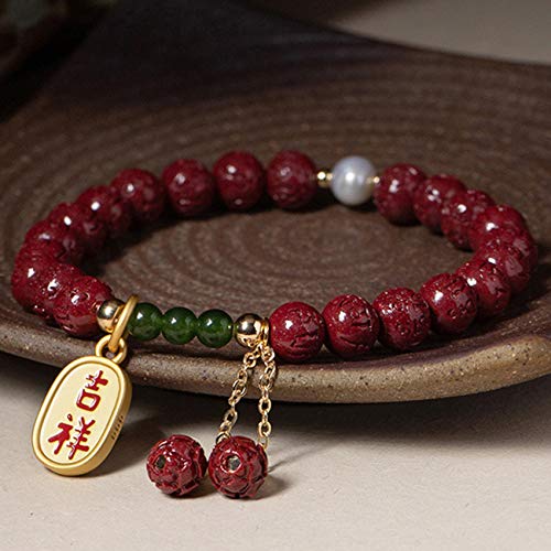 Feng Shui Reichtum Lucky Armband für Frauen natürlicher Zimt Lotus Quasten Pendellant Geschnitztes Mantra-Armband mit sechs Charakter von ZGBQHQN