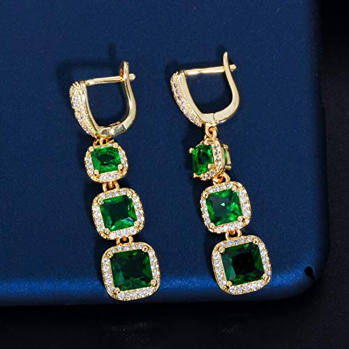 Gelbe Farbe quadratische kubische Zirkonia Frauen langer baumelnder Ohrring mit blaugrünem rotem Kristall von ZGBQHQN