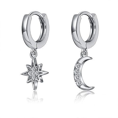 Geometrische Frauen Dangle Ohrringe Asymmetrische Ohrringe Star und Mond weiblich 925 Schmuck von ZGBQHQN