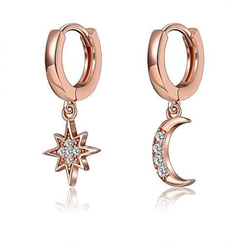 Geometrische Frauen Dangle Ohrringe Asymmetrische Ohrringe Star und Mond weiblich 925 Schmuck von ZGBQHQN
