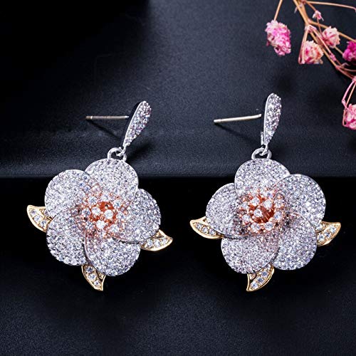 Kubische Zirkonia große geometrische Blume Dangle Ohrringe für Frauen Schmuck von ZGBQHQN