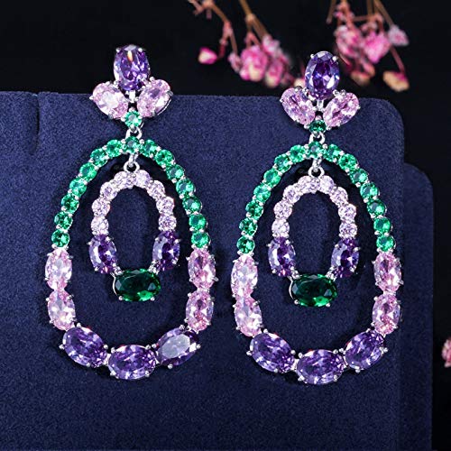 Lila rosa grüne kubische Zirkonia -Pflaster -Einstellung großer runde Drop -Ohrringe für Frauen Schmuck von ZGBQHQN