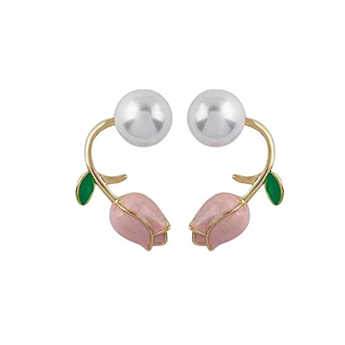 Pink Tulpe Blumenperlenohrringe für Frauen Ohrring Party Weihnachten Schmuck Geschenk High-End Ohrringe von ZGBQHQN