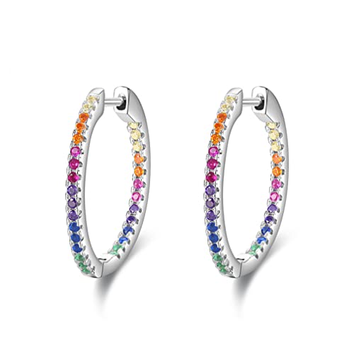 Regenbogenfarbe funkelnde Ohrringe Kreis Zirkonia Reifen Ohrringe für Frauen Hochzeit Schmuck von ZGBQHQN