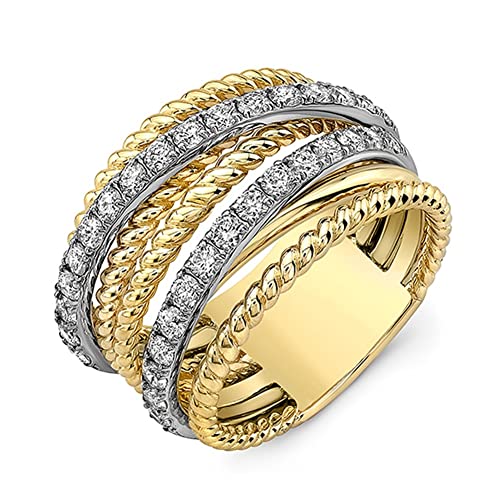 Silberringe Frauen Ring Eheringe Lady Mode Schmuck Silberringe für Frauen (Hauptsteinfarbe: Weiß, Metallfarbe: Zwei Ton) von ZGBQHQN