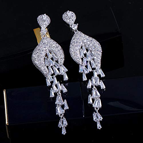 Stil Micro Kubikzirkonia asphaltiert lange große Dangle Abendfeier Ohrringe für Frauen Hochzeit Schmuck von ZGBQHQN