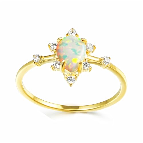 Trumium Real 925 Sterling Silber Weiß Feuer Opal Ring Gold plattiert Wasser Drop Engagement Versprechen Liebe Eheringe für Frauen von ZGBQHQN