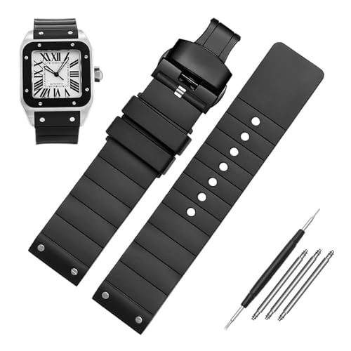 ZGBQHQN 23mm Uhrengurt für Santos Sandoz Santos 100 Silikon Uhrengurt Gummi und Frauen schwarz schwarz von ZGBQHQN